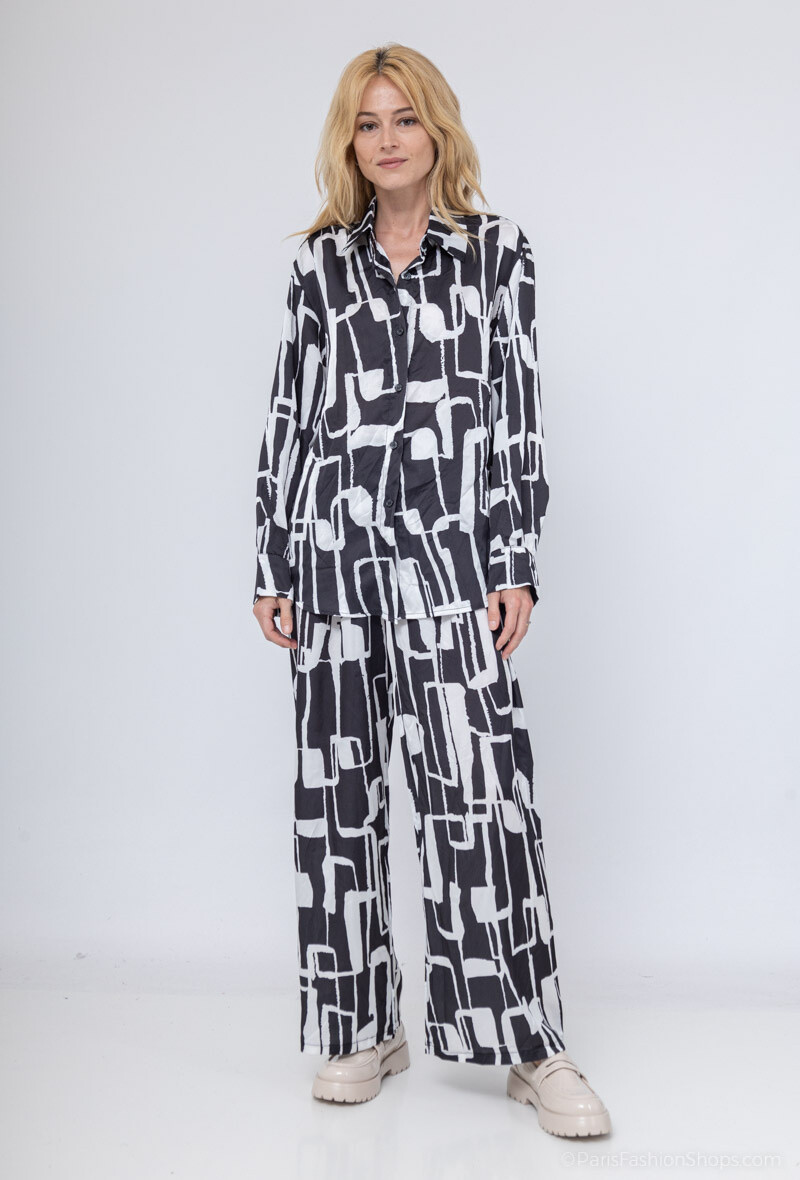 Grossiste Loriane - Ensemble chemise et pantalon imprimé