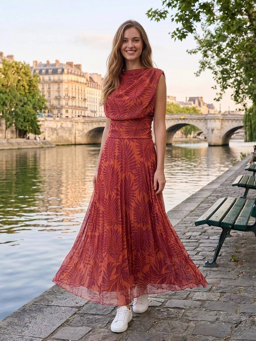 Großhändler Loriane - Bedrucktes Tüll-Top und Rock-Set