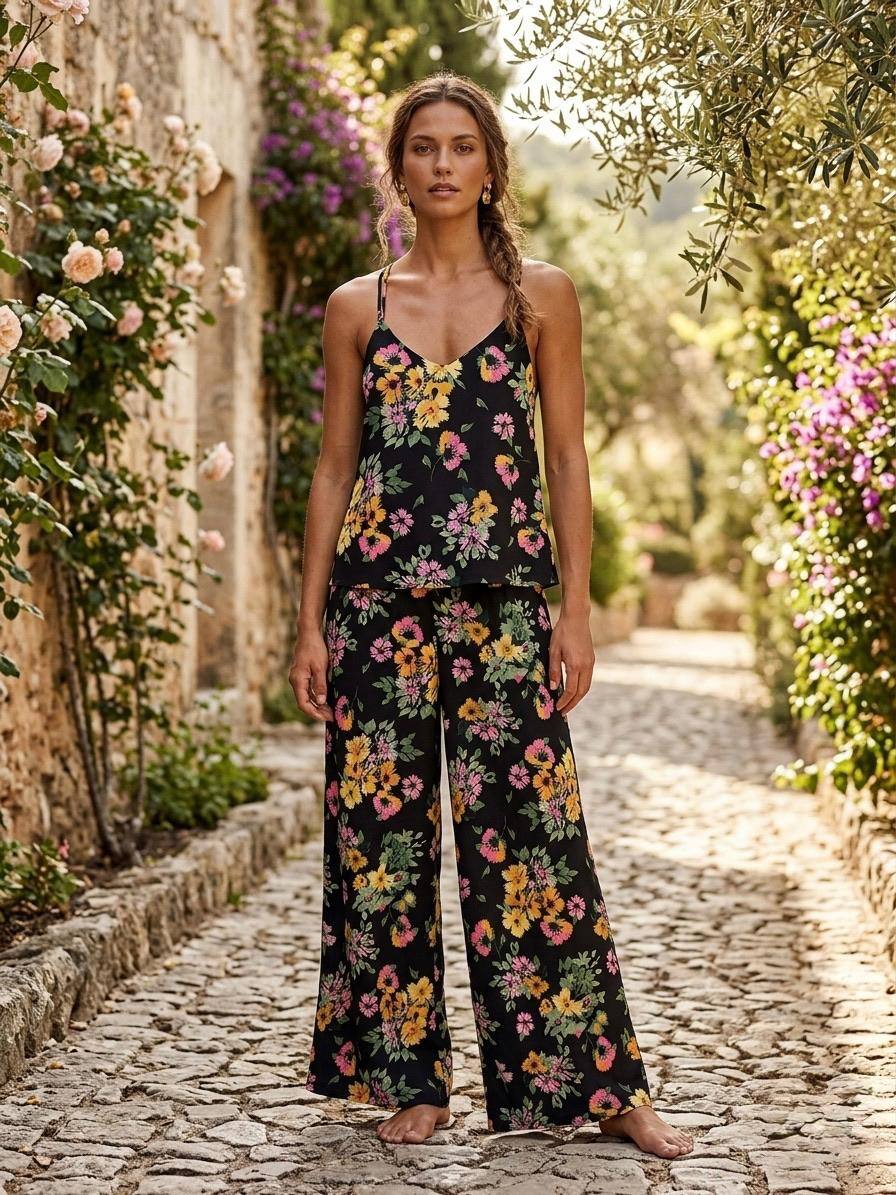 Mayorista Loriane - Conjunto de camiseta sin mangas y pantalón con estampado floral