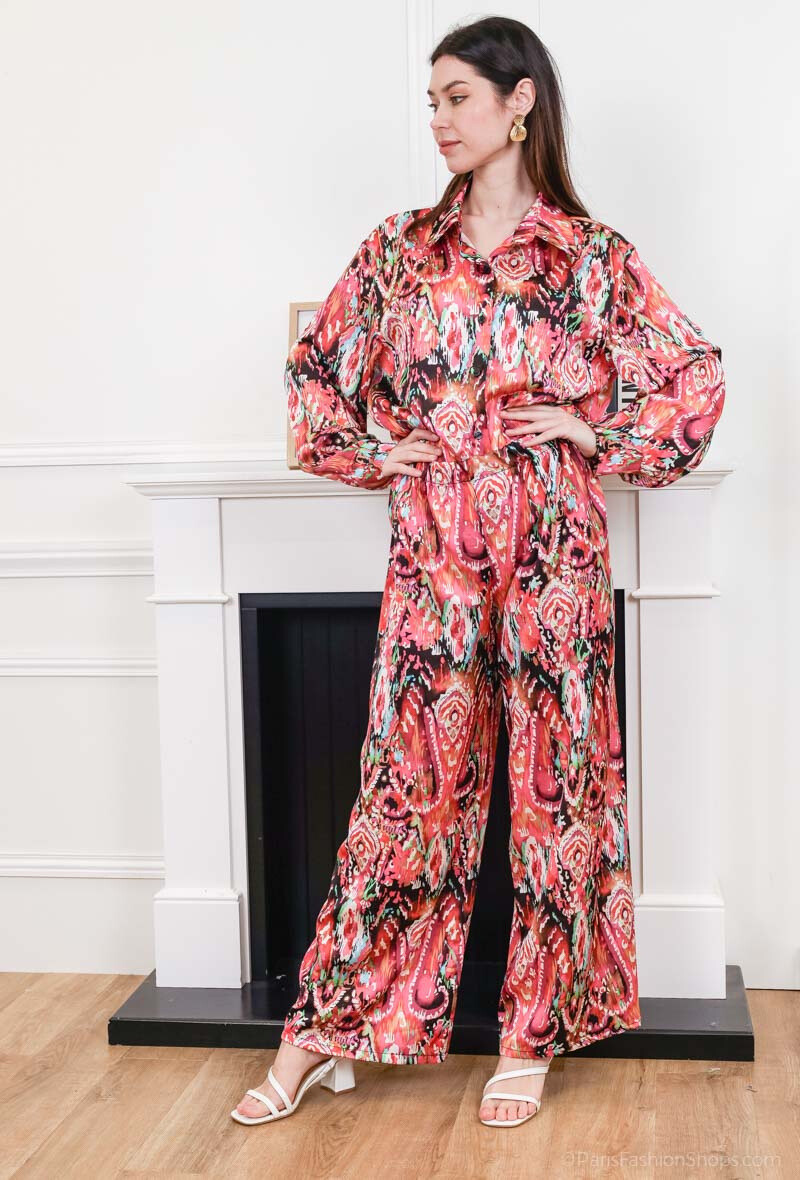 Grossiste Loriane - Ensemble chemise et pantalon imprimé
