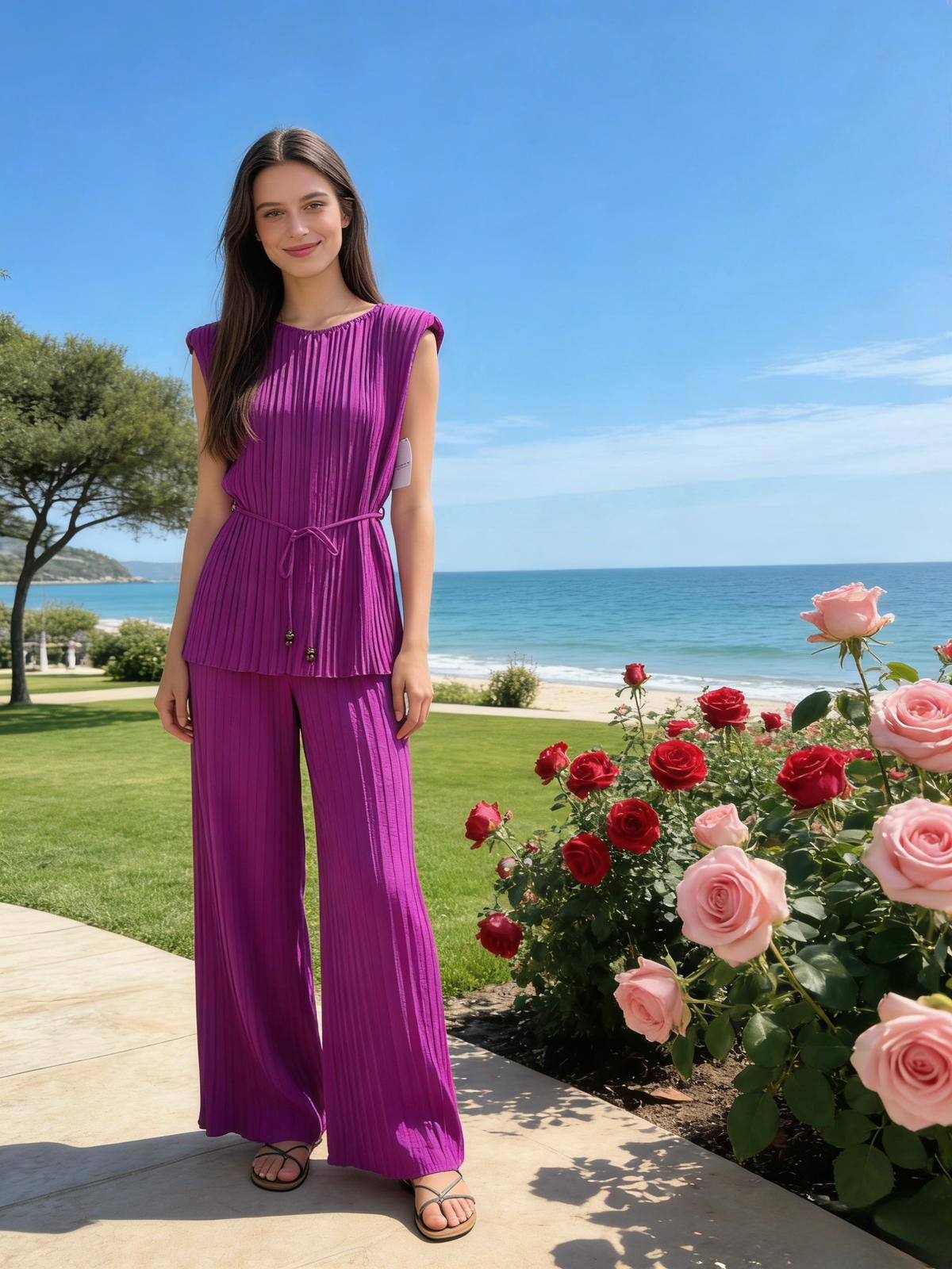 Grossista Loriane - Completo con top e pantaloni plissettati uniti