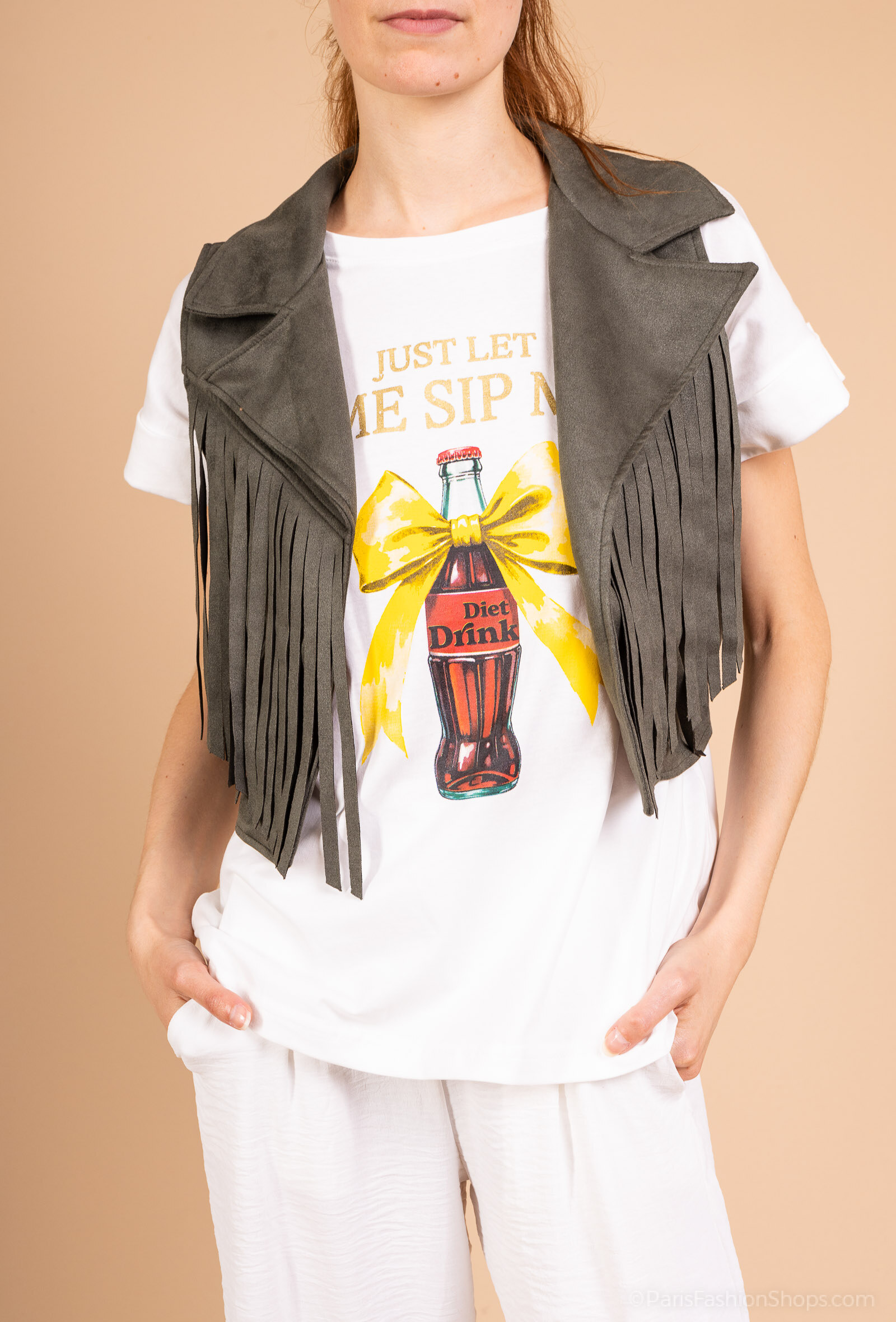 Mayorista Loriane - Chaleco liso con flecos