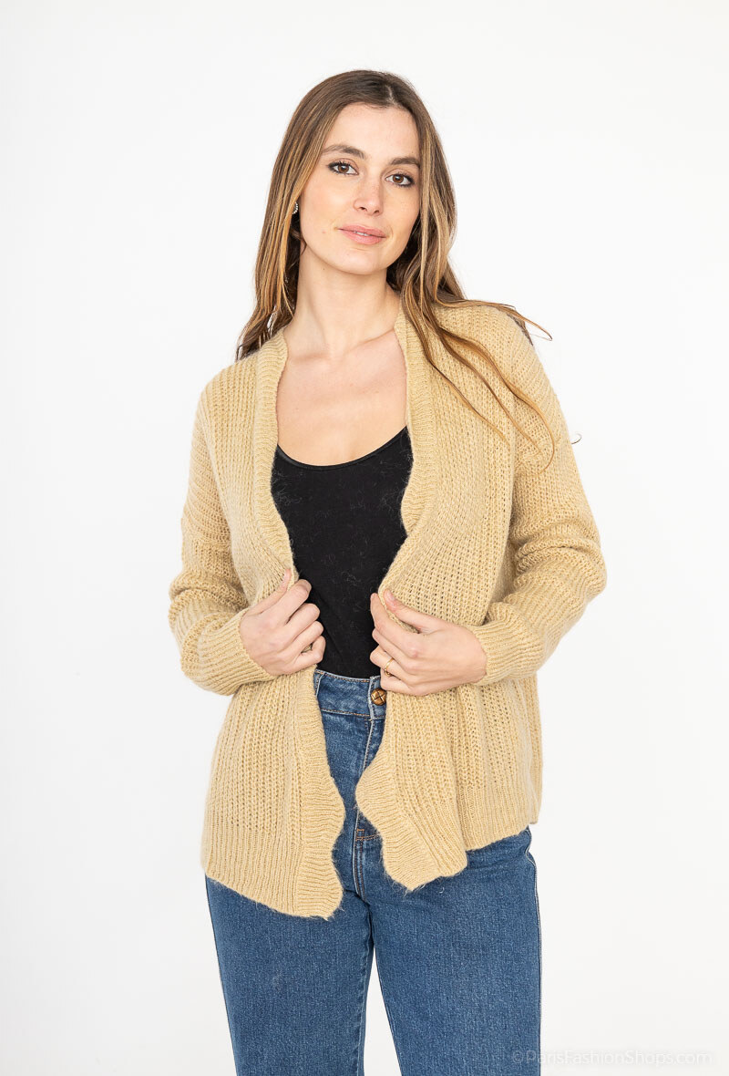 Großhändler Loriane - Einfarbige Strickjacke mit Muschelsaum