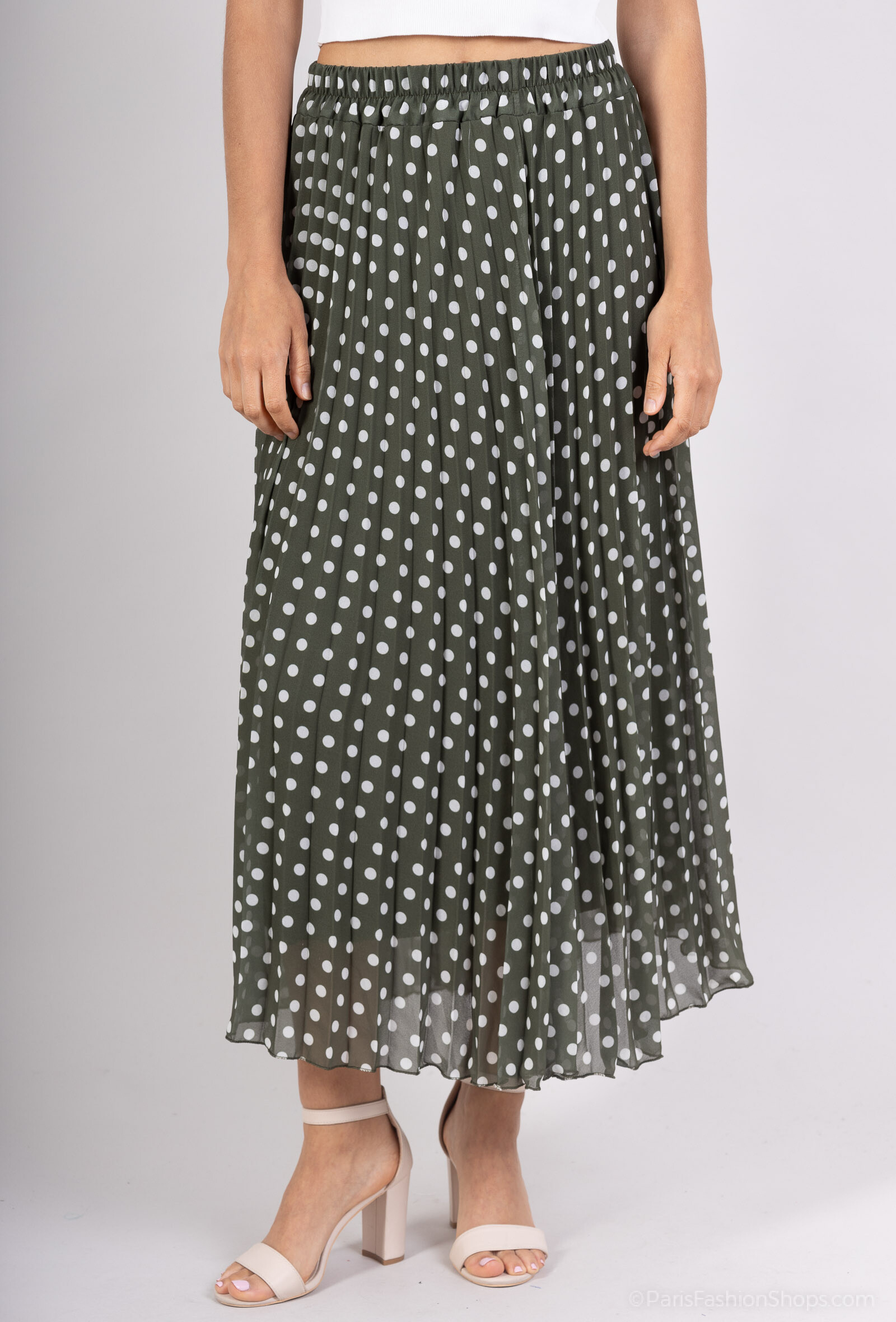 Grossiste Loriane - Jupe longue plissée à motifs pois