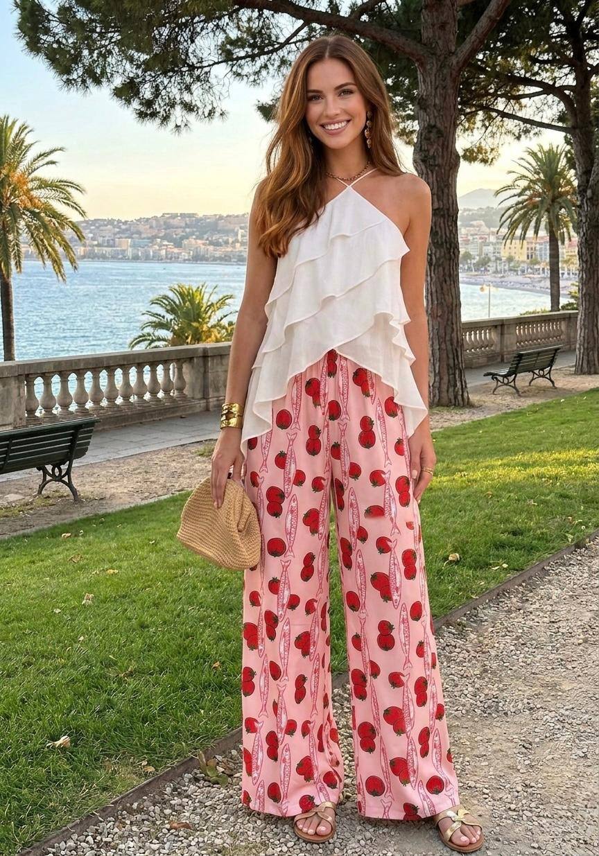 Mayorista Loriane - Pantalón estampado de tomates y sardinas