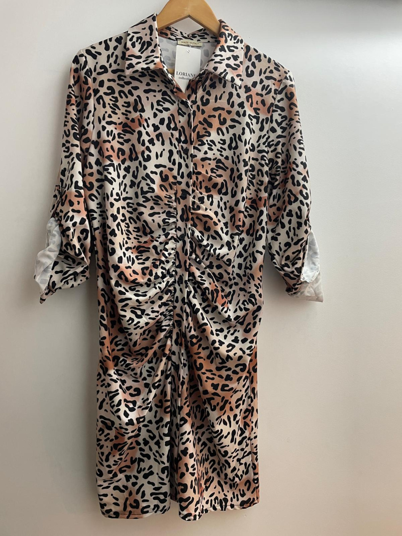 Grossista Loriane - Abito a balze con stampa leopardata