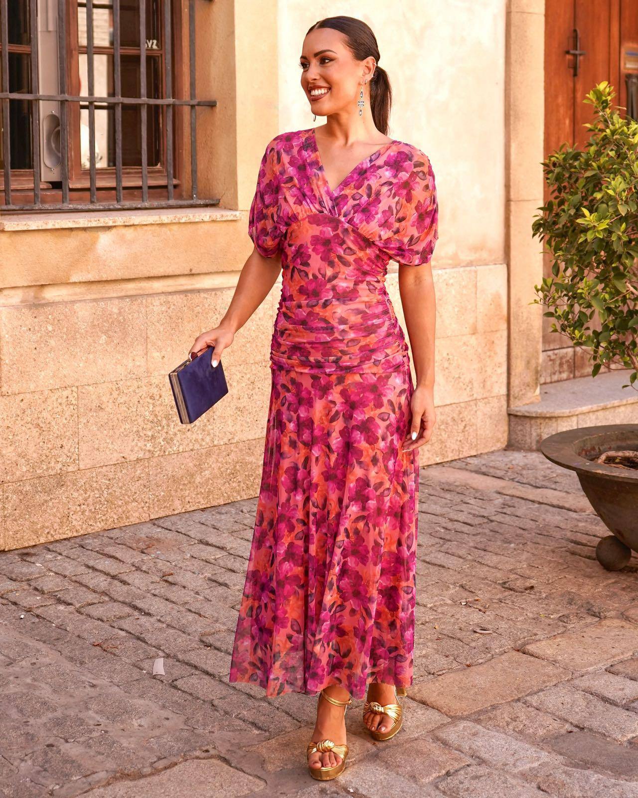Mayorista Loriane - Vestido largo de tul estampado