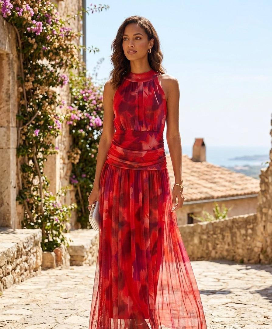 Grossiste Loriane - Robe longues imprimée en tulles