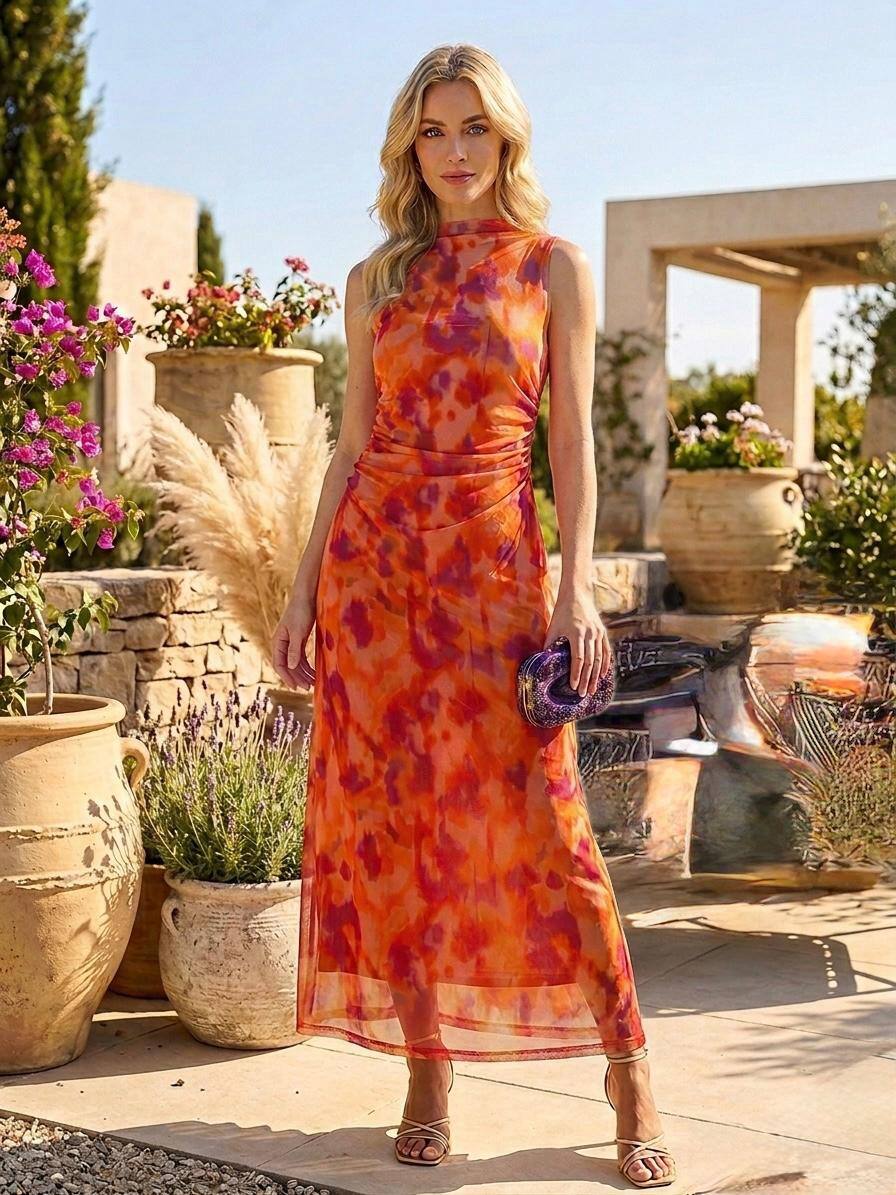 Mayorista Loriane - Vestido largo de tul estampado