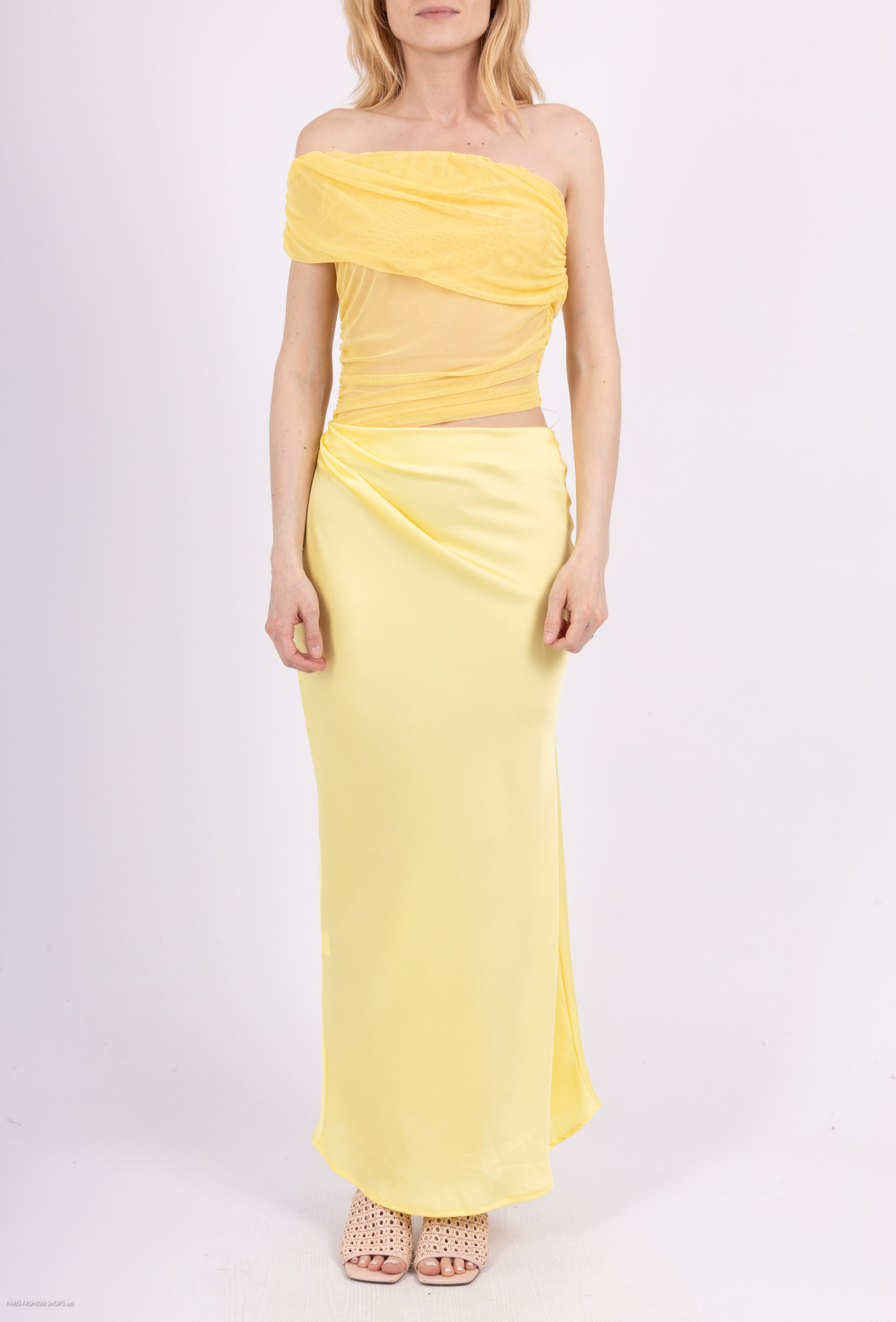Großhändler Loriane - Langes, einfarbiges trägerloses Kleid