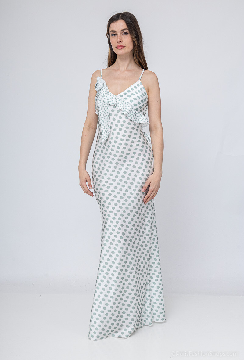 Mayorista Loriane - Vestido largo de tirantes con estampado de lunares