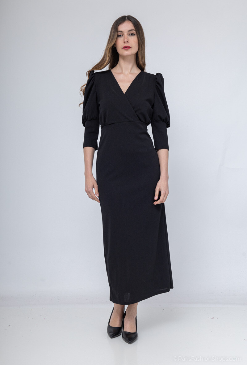 Mayorista Loriane - Vestido largo liso, Mangas largas, Cuello en V