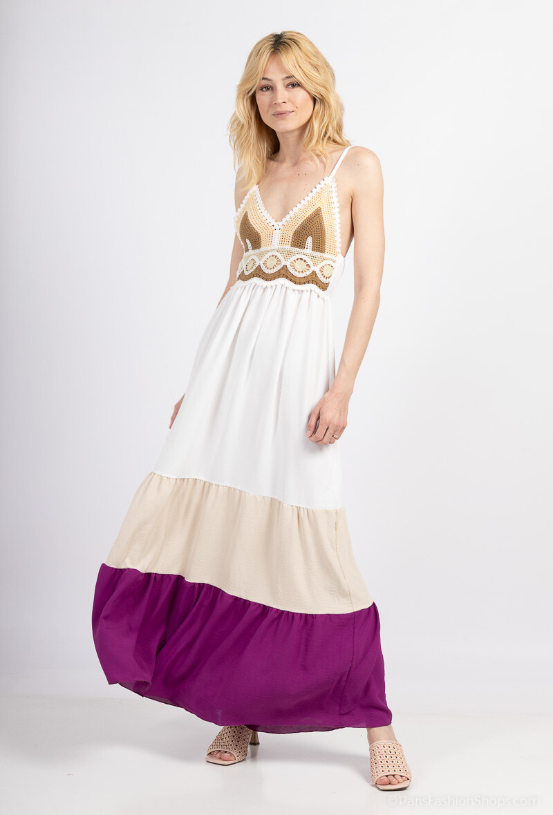 Großhändler Loriane - Besticktes langes Kleid mit Trägern