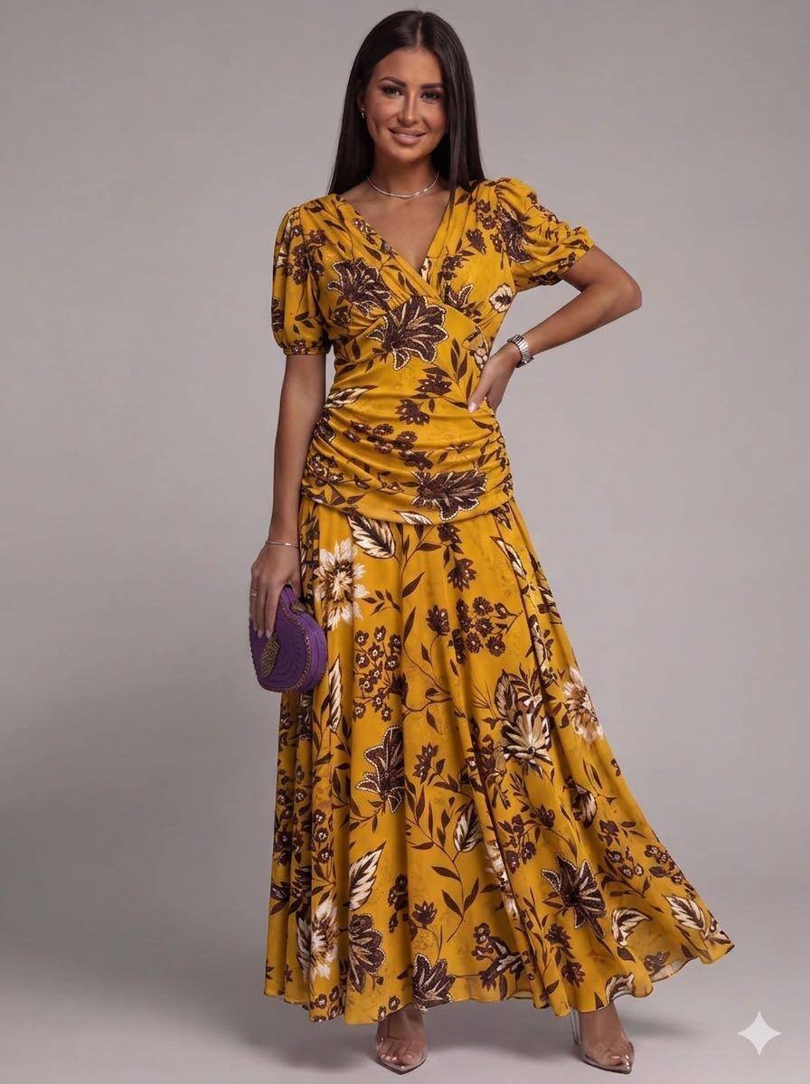 Großhändler Loriane - Langes Kleid aus bedrucktem Tüll