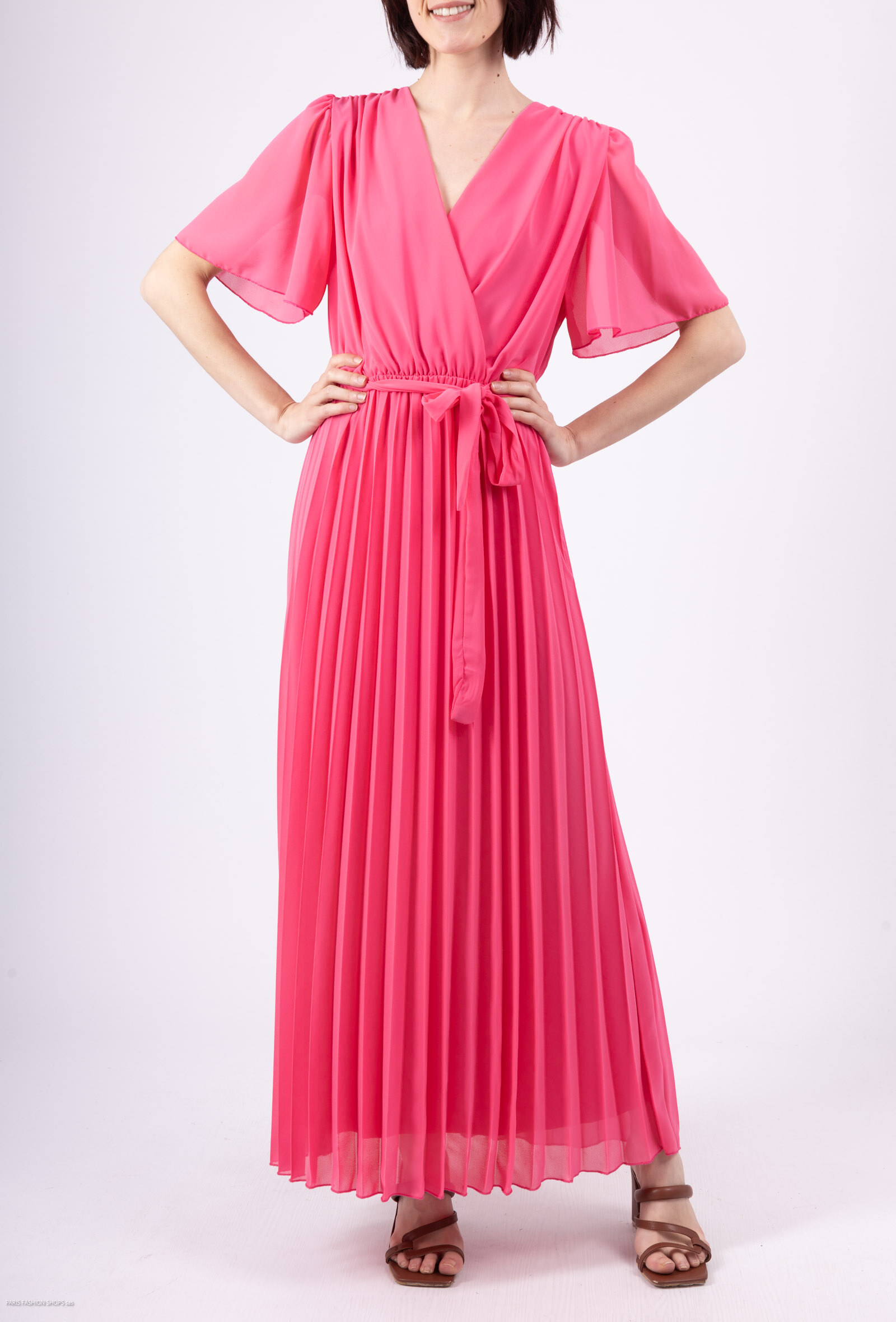 Großhändler Loriane - Unifarbene plissierte Maxikleid