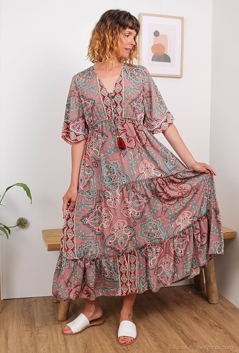 Mayorista Loriane - Vestido midi con estampado de cachemira