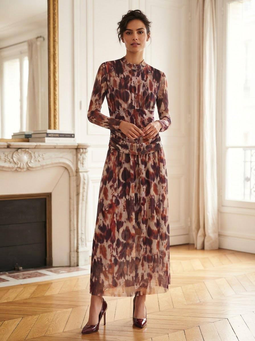 Grossiste Loriane - Robe longue imprimé en tulles