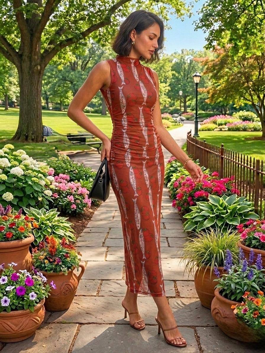 Mayorista Loriane - Vestido largo de tul estampado