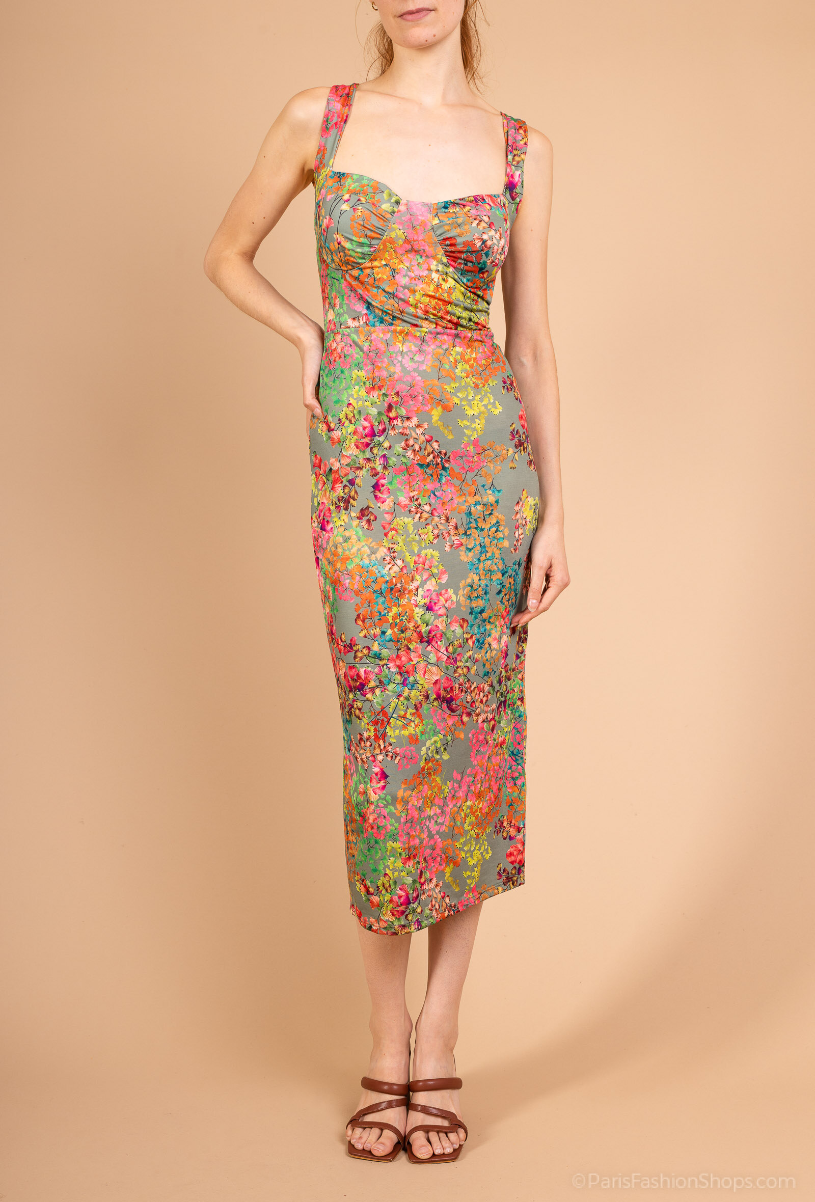 Mayorista Loriane - vestido largo estampado con abertura en la parte trasera