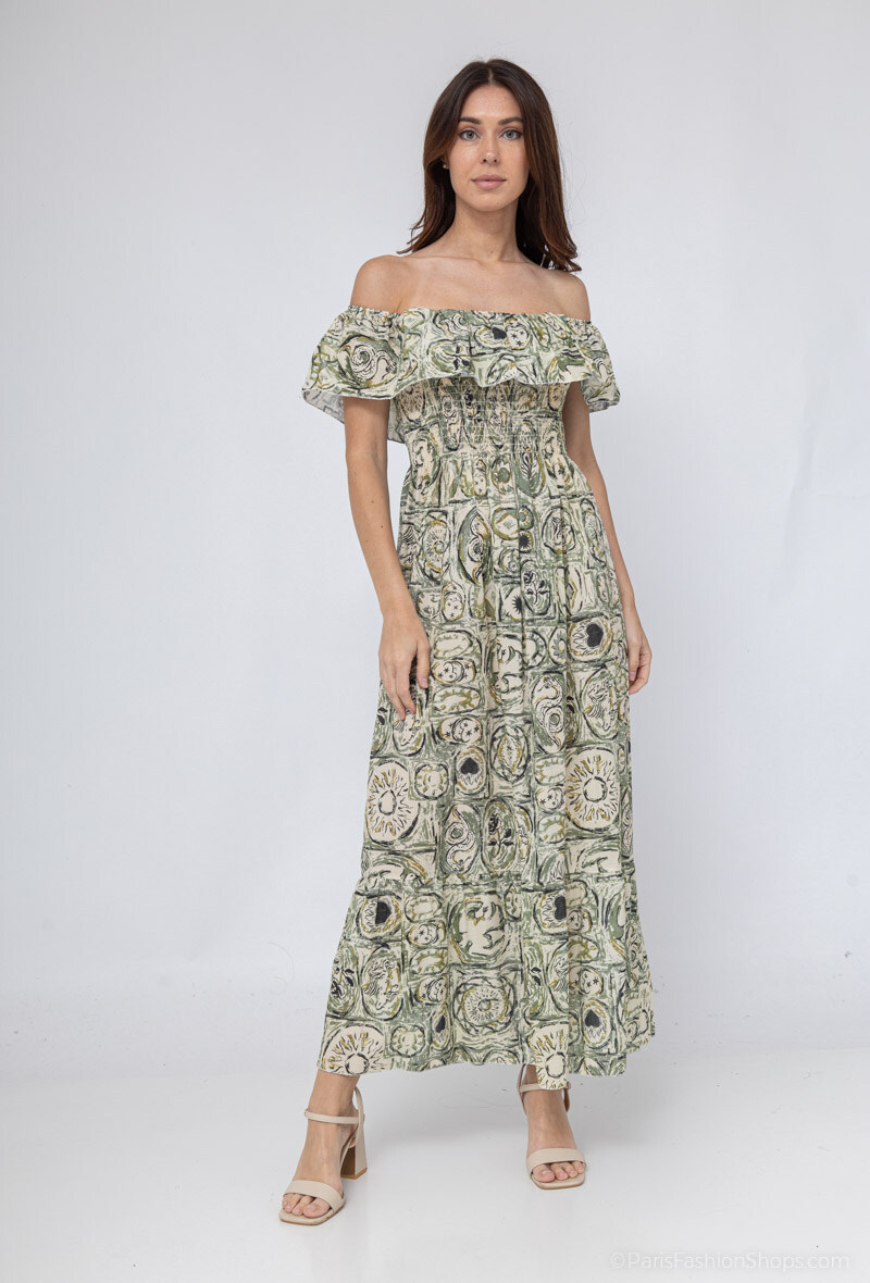 Großhändler Loriane - Langes Kleid mit Spaghettiträgern und Blumenmuster
