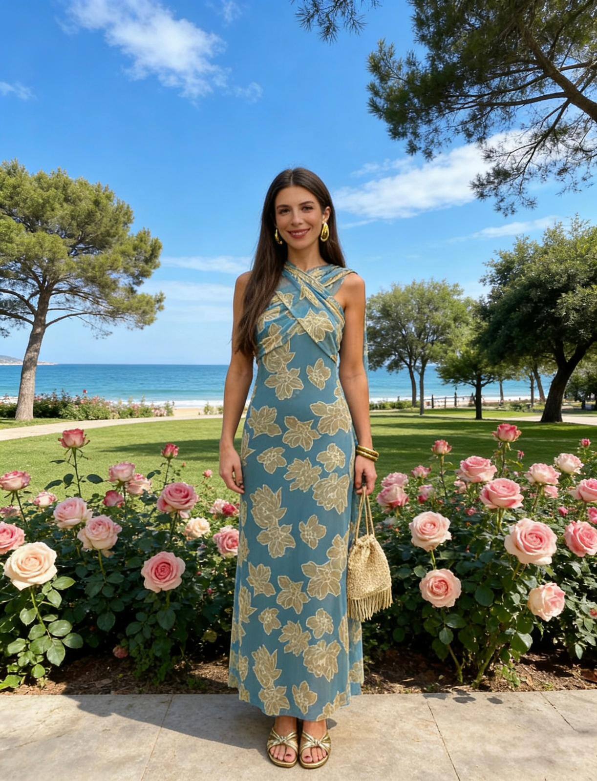 Großhändler Loriane - Langes trägerloses Kleid mit Blumenmuster
