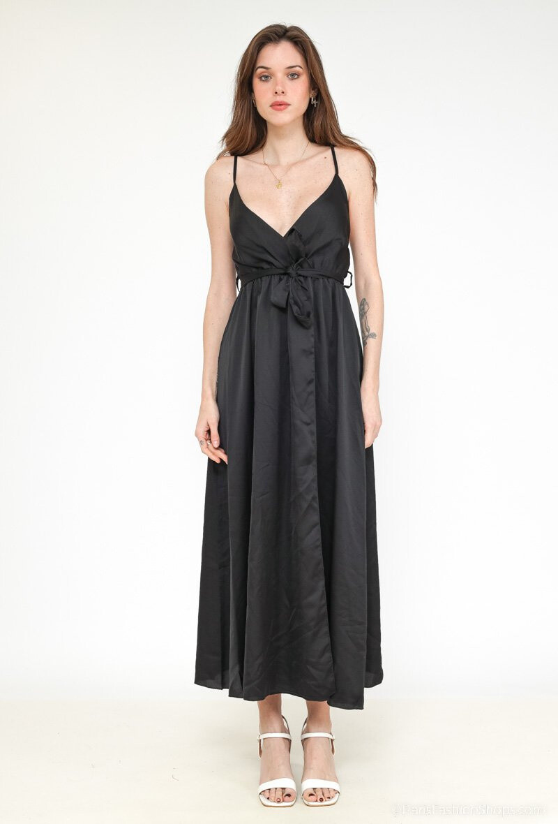 Grossiste Loriane - Robe longue cache-cœur satinée