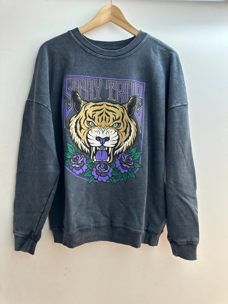 Grossiste Loriane - Sweat sans capuche, Imprimé Tigre "STAY TRUE"