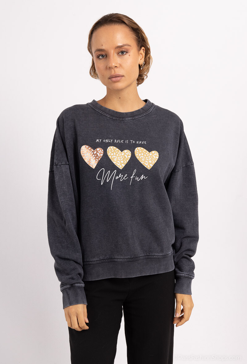 Grossiste Loriane - Sweat imprimé délavé