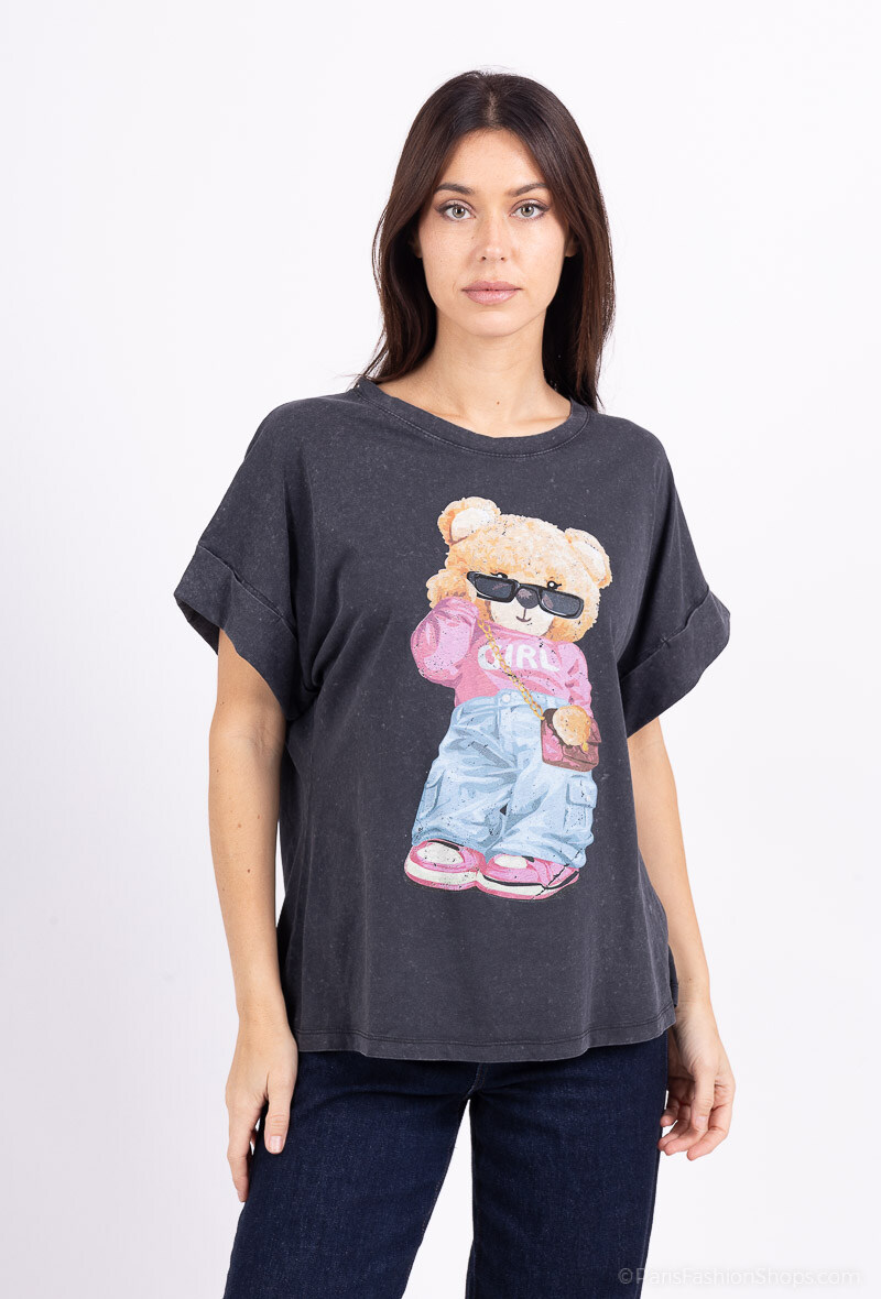 Grossista Loriane - T-shirt con stampa sbiadita