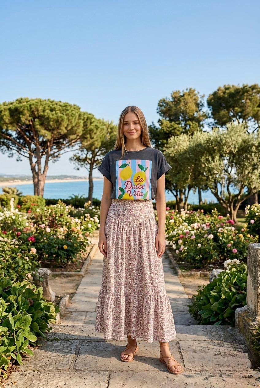Grossista Loriane - T-shirt stampata effetto lavato