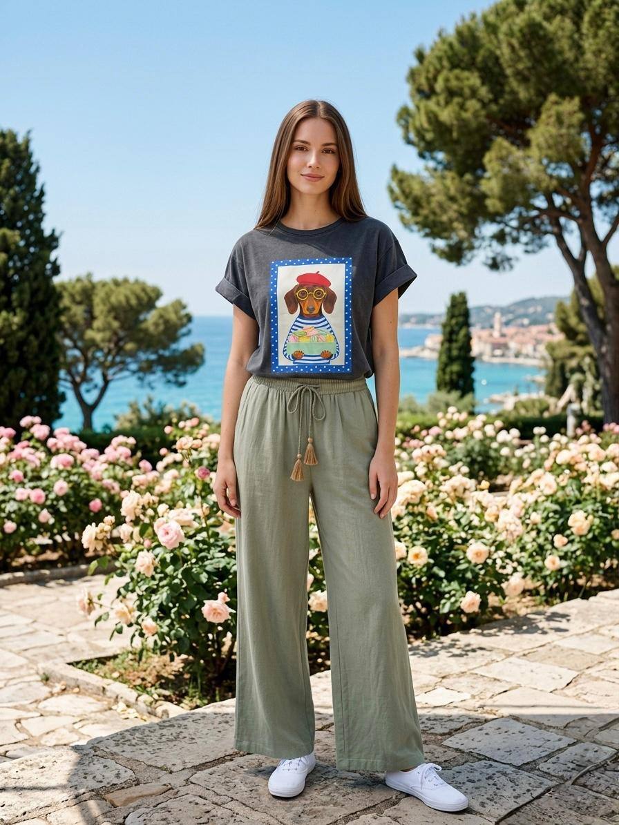 Großhändler Loriane - Bedrucktes ausgewaschenes T-Shirt