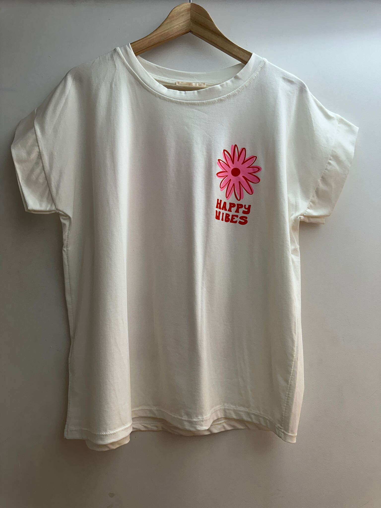 Grossiste Loriane - t-shirt imprimé HAPPY VIBES en coton
