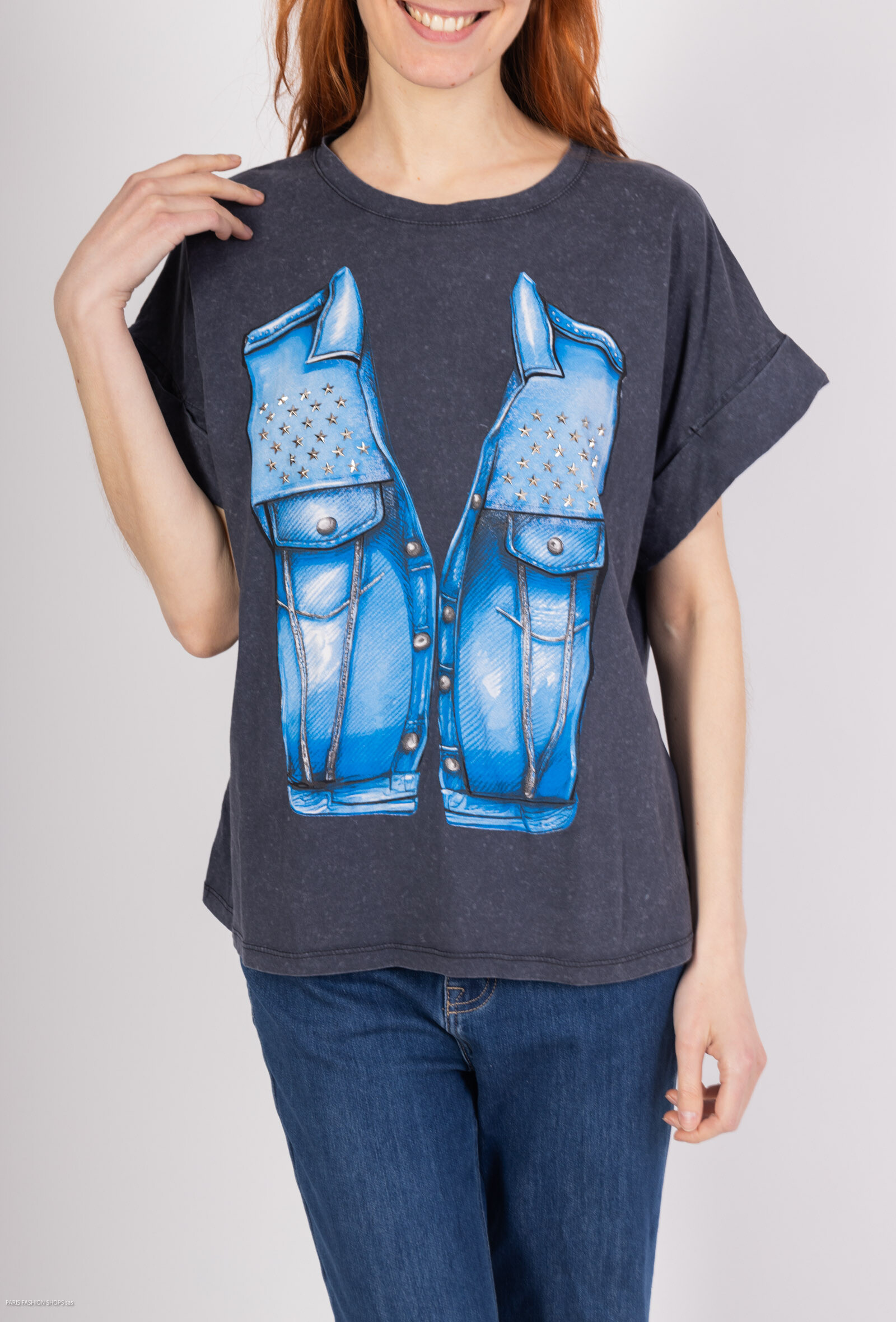 Grossiste Loriane - T-shirt délavé imprimé
