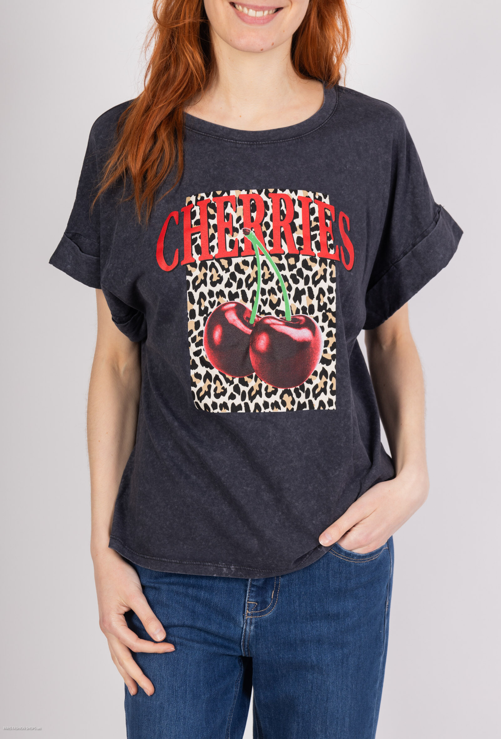 Grossiste Loriane - T-shirt délavé imprimé