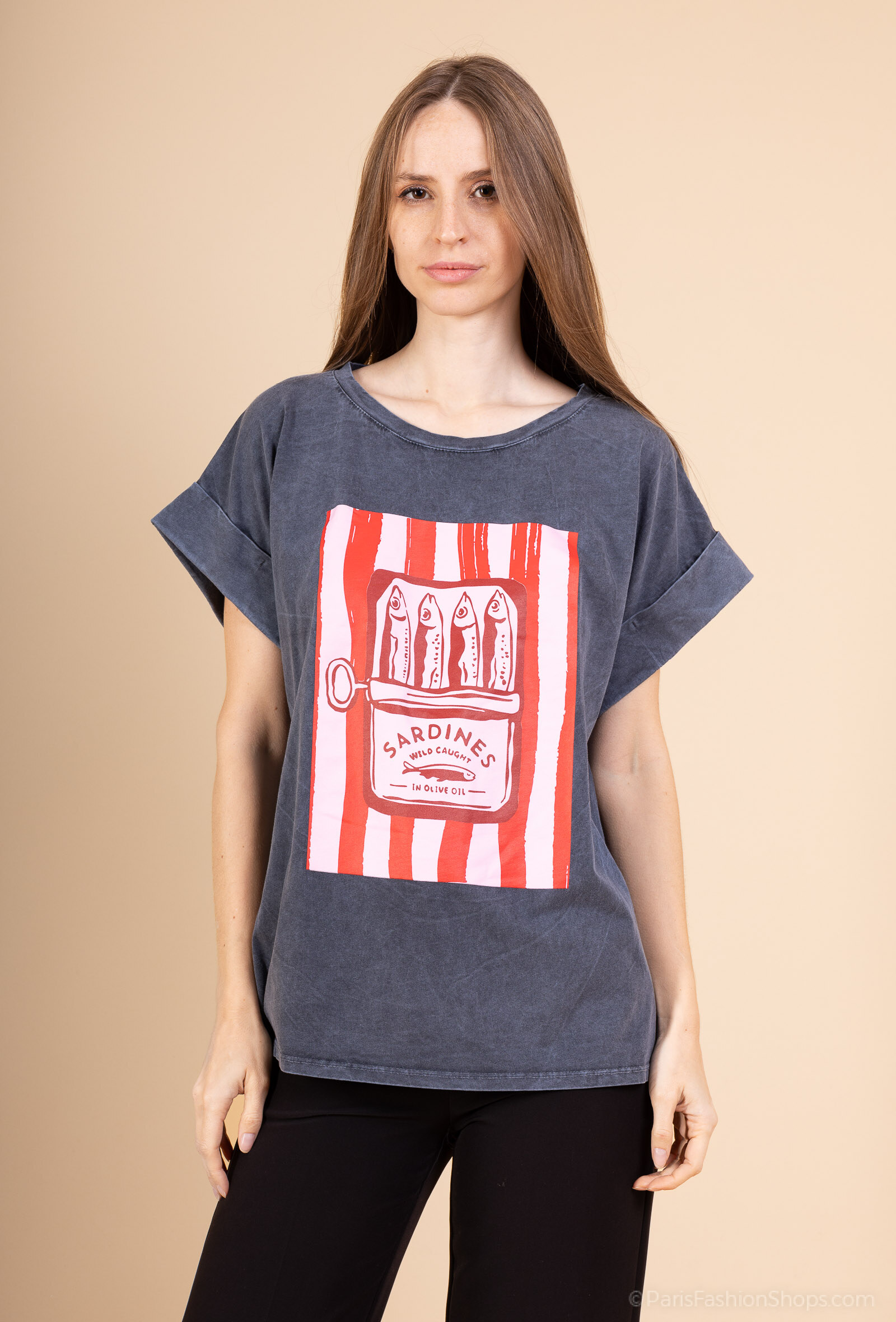 Mayorista Loriane - Camiseta lavada con estampado
