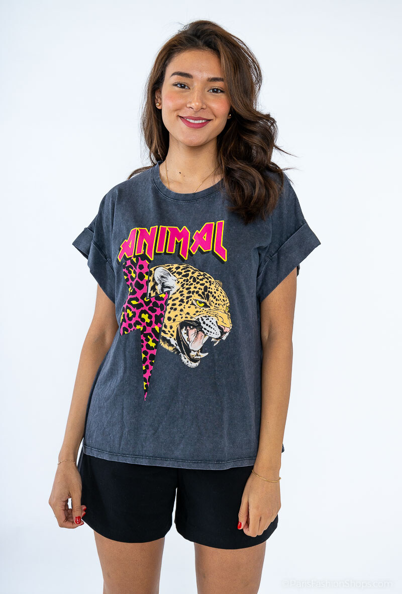 Grossiste Loriane - T-shirt délavé imprimé