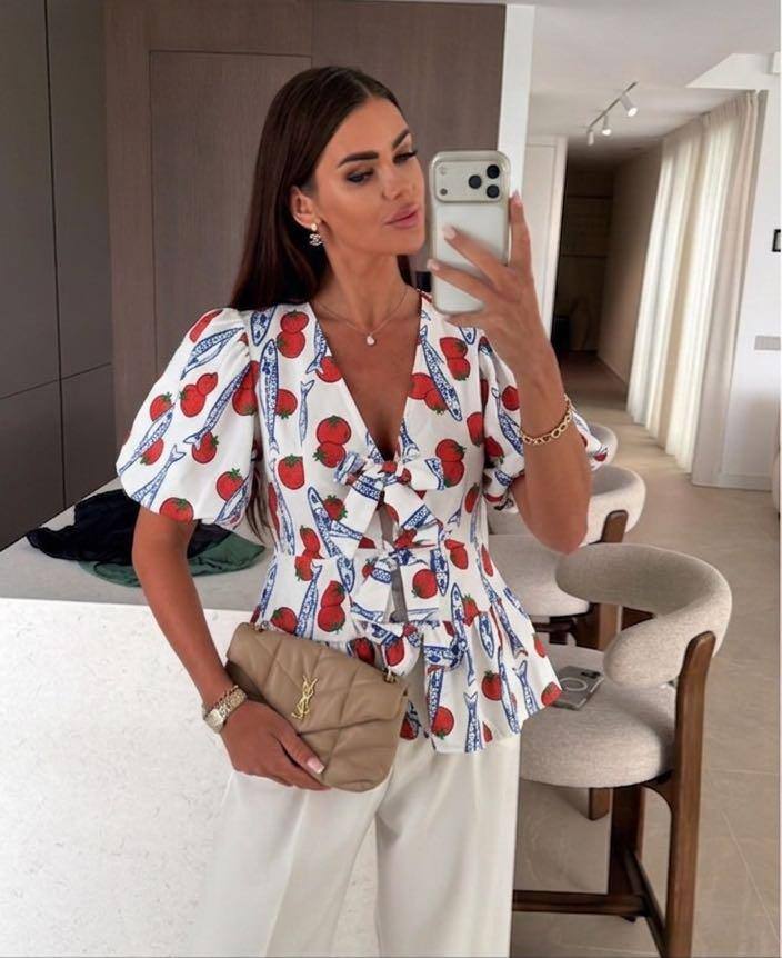 Mayorista Loriane - Top con estampado de tomates y sardinas