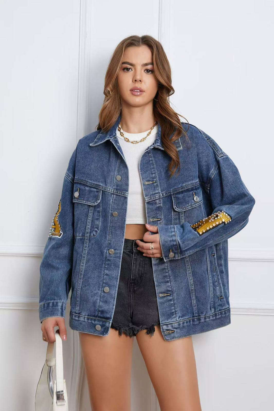 Wholesaler Loriane - Embroidered and sequined denim jacket