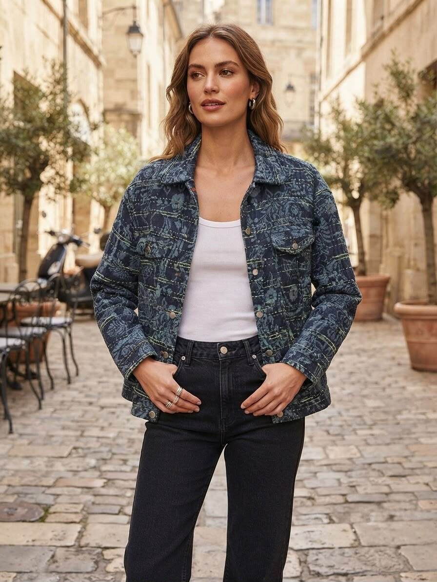 Grossista Loriane - Giacca di jeans con motivi floreali