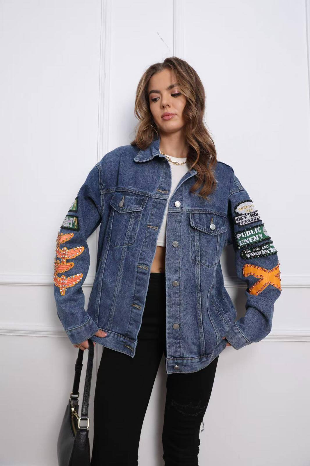 Wholesaler Loriane - Embroidered and sequined denim jacket