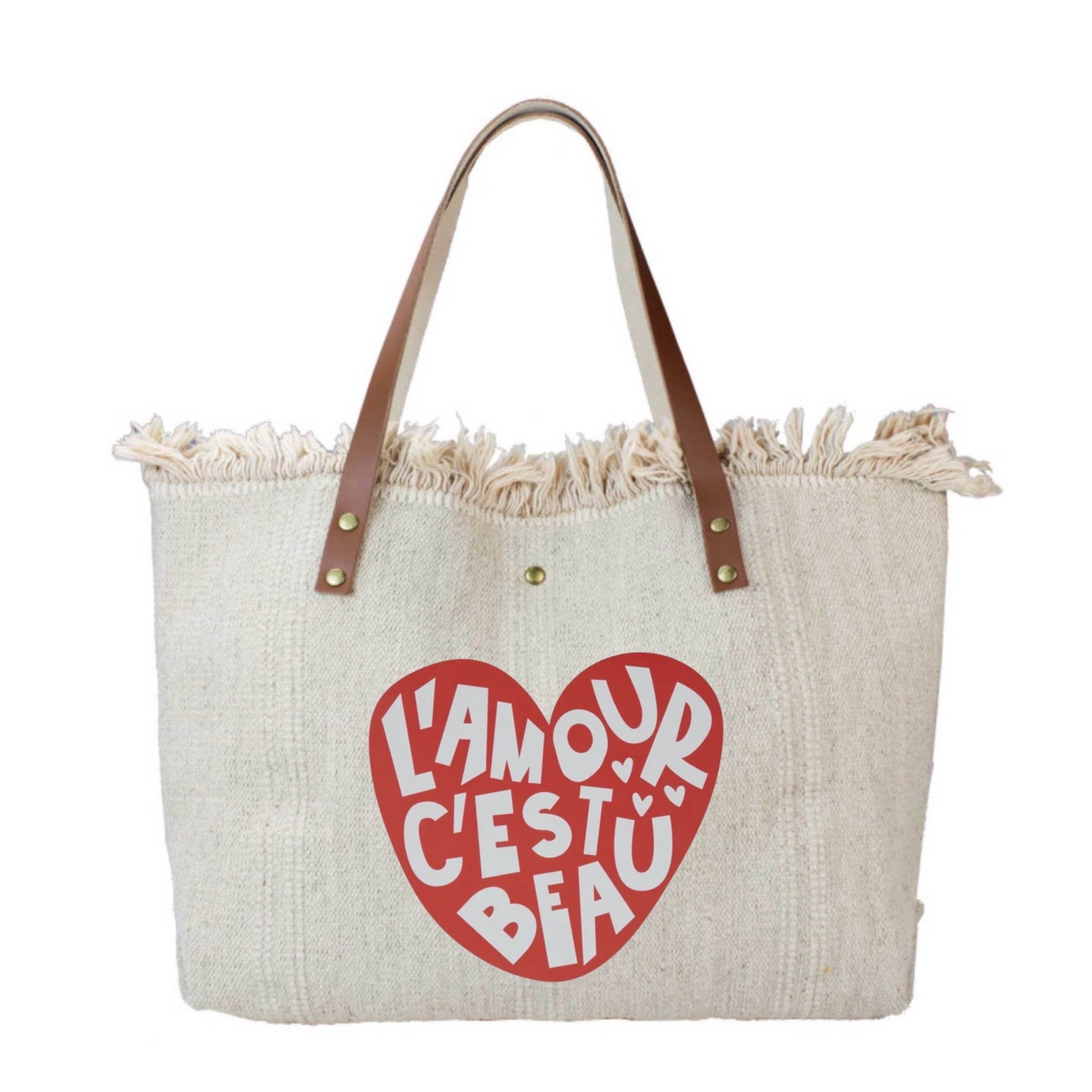 Wholesaler LOUISA LEE - BAG COTTON TRIMMED LEATHER LOVE IT'S BEAUTIFUL