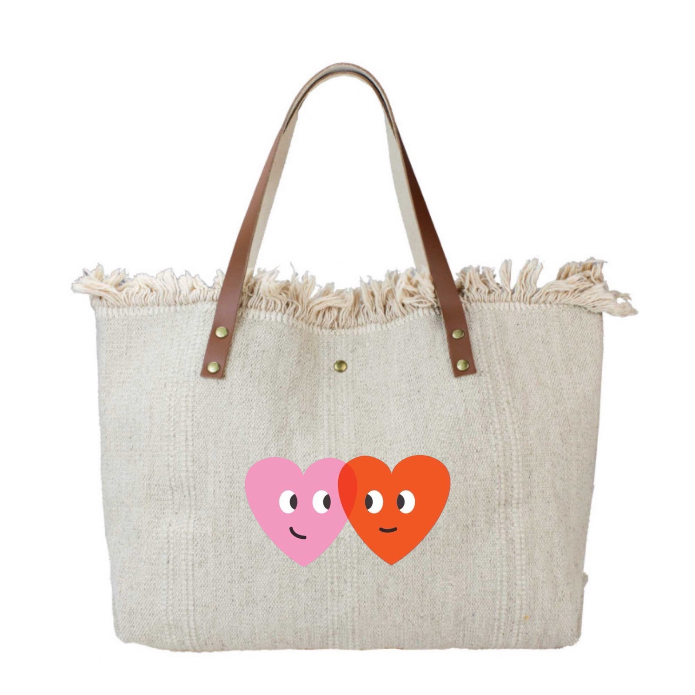 Wholesaler LOUISA LEE - BAG COTTON TRIMMED LEATHER DOUBLE HEART