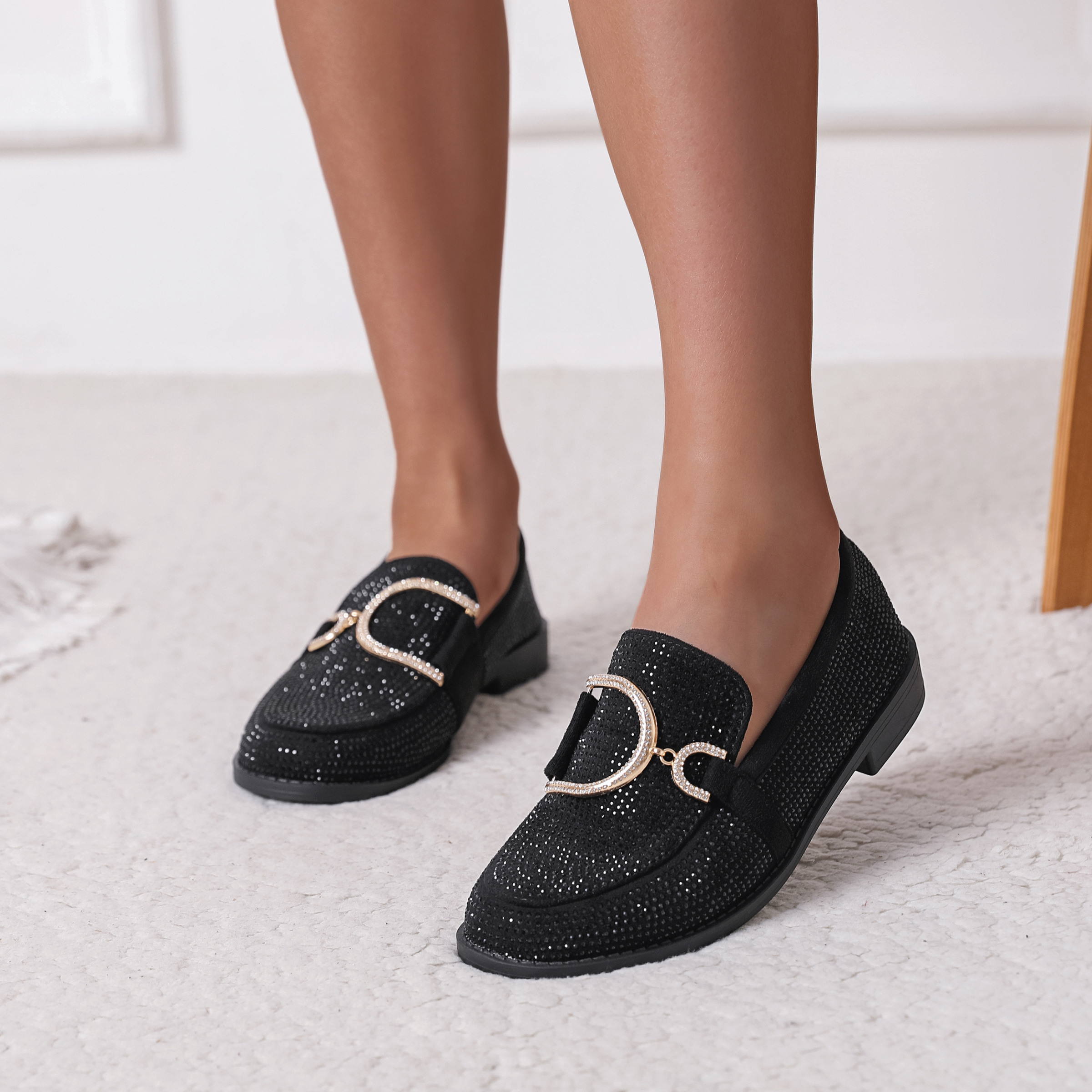 Wholesaler LOV'IT - Rhinestone suede loafer with gold jewel
