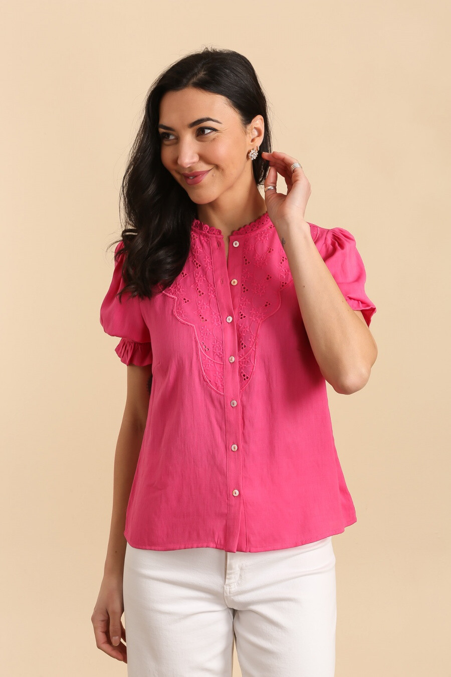 Wholesaler LOVIE & Co - LOVIE - Short Sleeve Embroidered Shirt Top