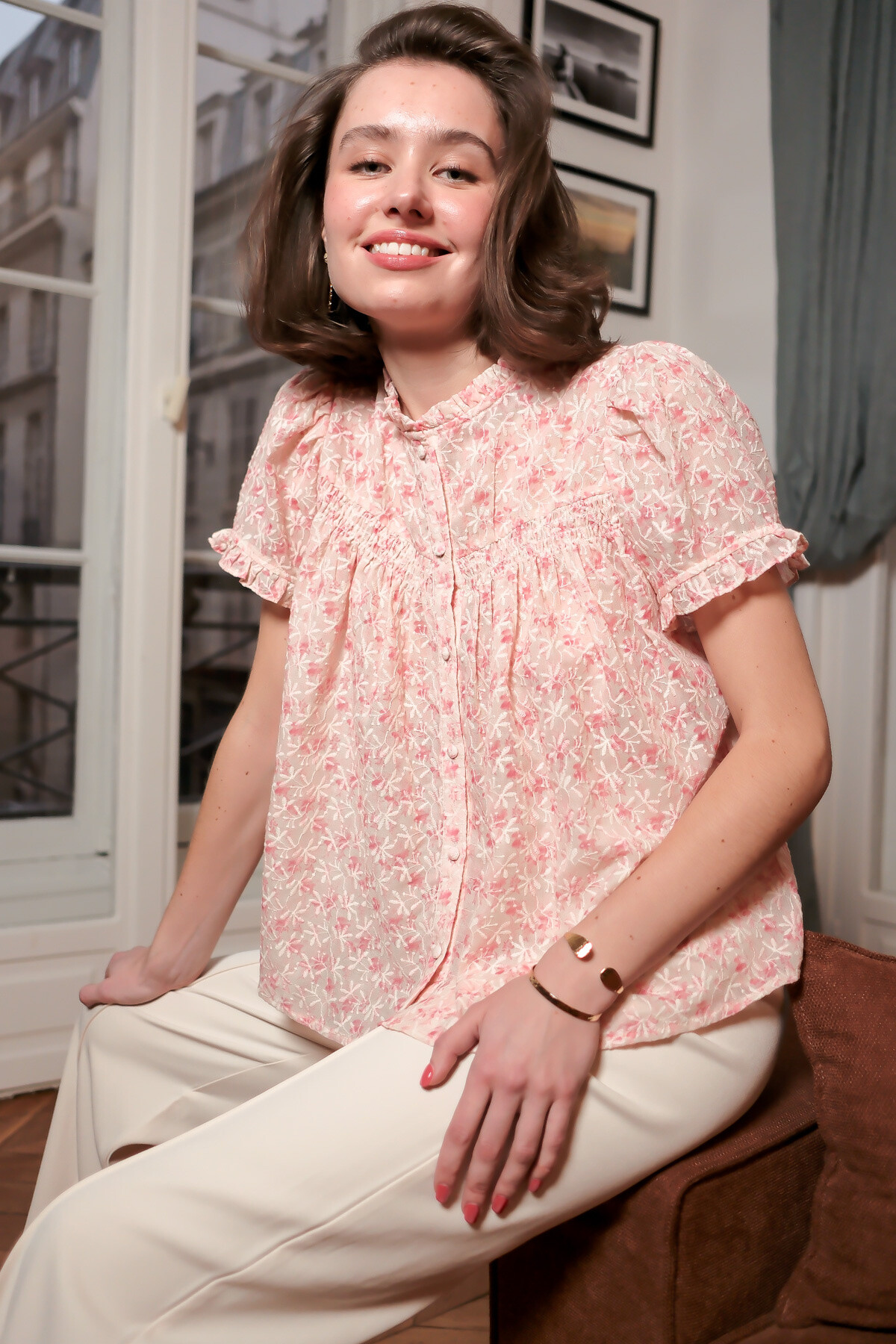 Wholesaler LOVIE & Co - LOVIE - Short Sleeve Floral Blouse with Ruffles
