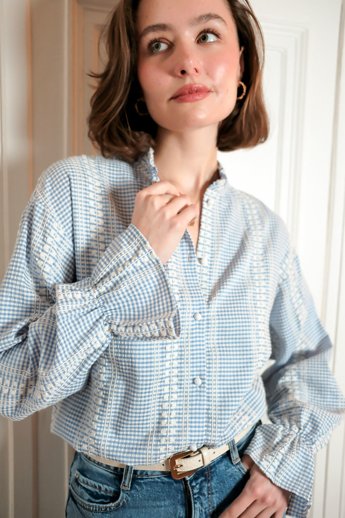 Wholesaler LOVIE & Co - LOVIE - Checkered blouse with embroidery