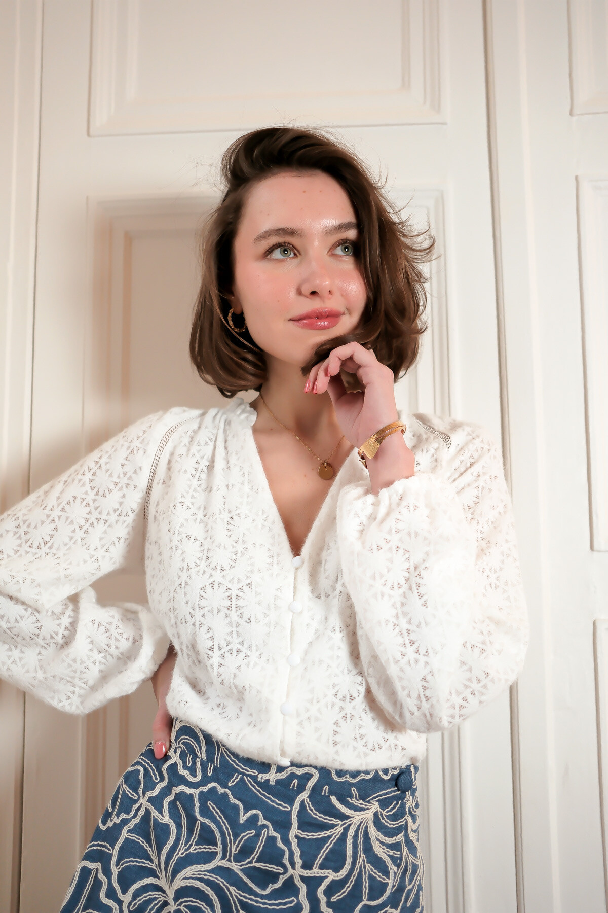 Grossiste LOVIE & Co - LOVIE - Blouse col V texturée à fleurs