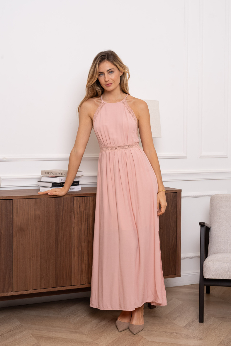 Wholesaler LOVIE & Co - LOVIE - Sleeveless long dress with lace details and back slit