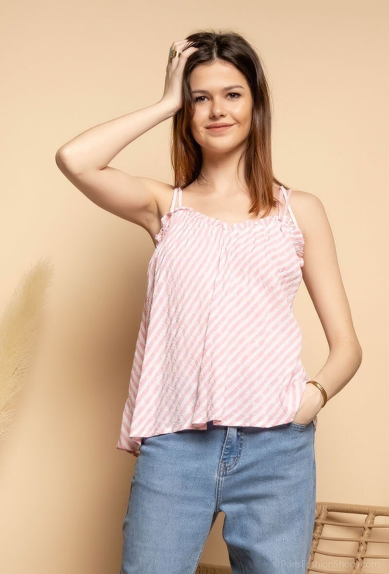Grossiste LOVIE & Co - Top brodé à rayures