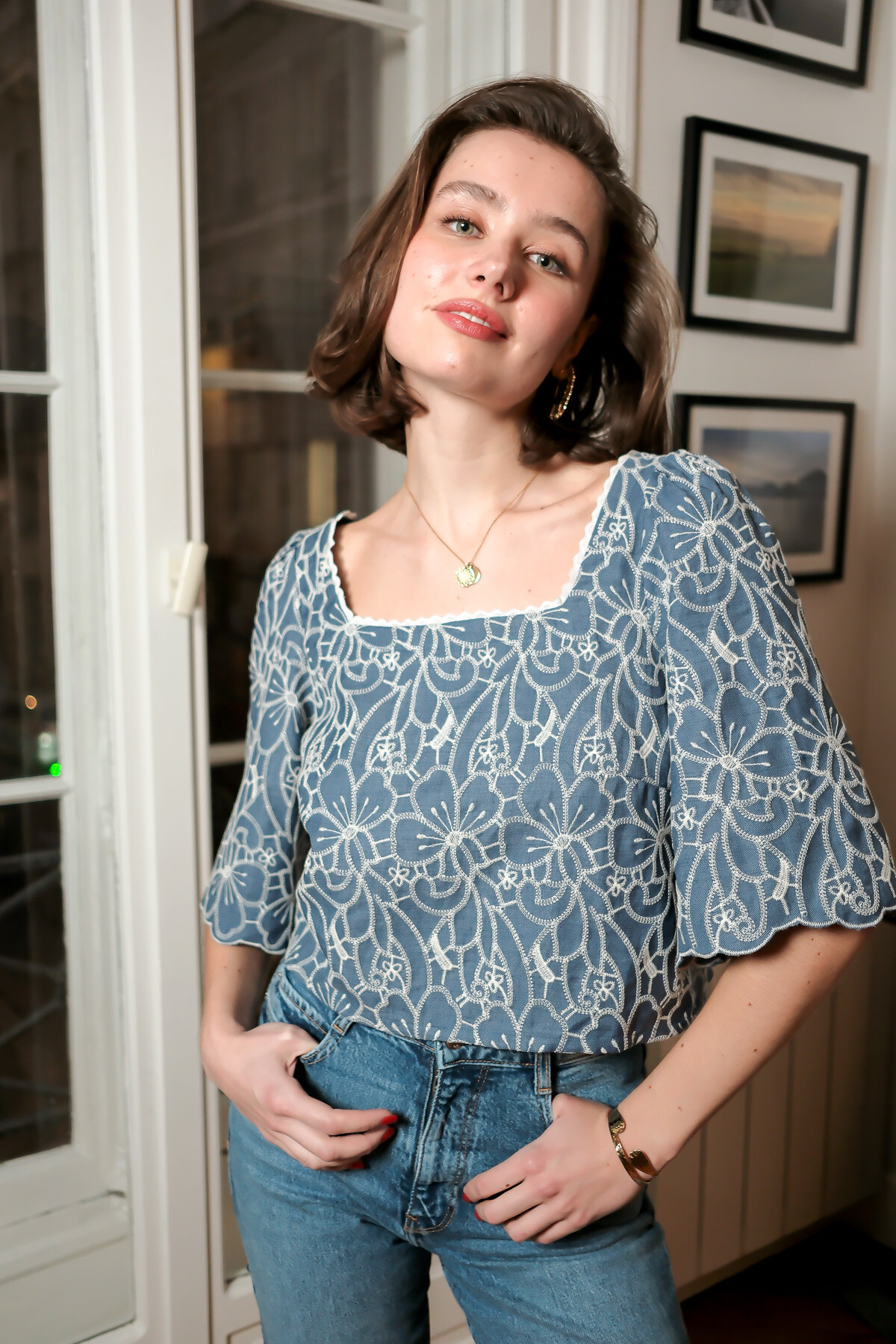 Wholesaler LOVIE & Co - LOVIE - Square Neck Embroidered Floral Top